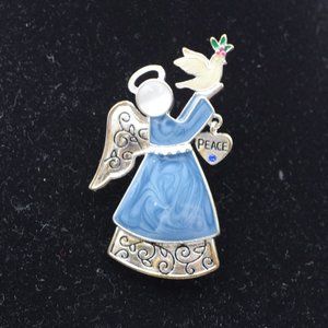 Vintage Kenneth Cole Enamel Peace Angel and Dove Pin 1980's